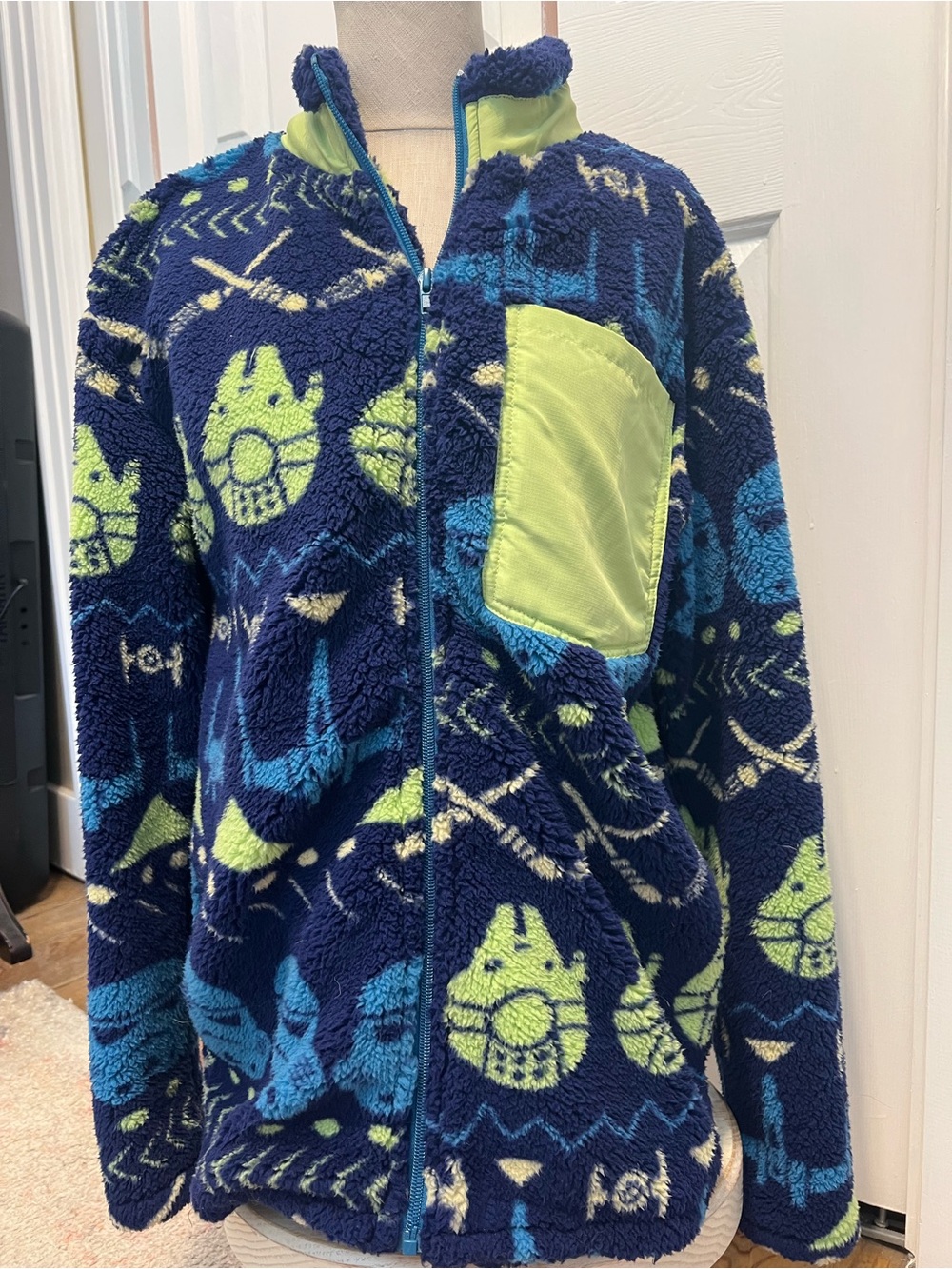 Disney Star Wars Navy & Lime Plush Sherpa Zip Jacket
